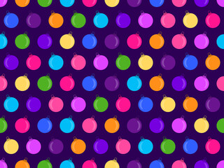 Christmas balls seamless pattern. Multicolored Christmas balls. Christmas background for greeting cards, wrapping paper, banners and posters. Vector illustration