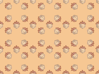 Pixel acorns seamless pattern. 8 bit icon acorn, retro graphics in the style of the 80s - 90s. Oak symbol. Design for wrapping paper, banners, and fabric prints. Vector illustration