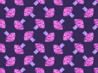 Pixel mushrooms seamless pattern. 8 bit mushroom, retro graphics in the style of the 80s - 90s. Design for printing, wrapping paper and advertising. Vector illustration