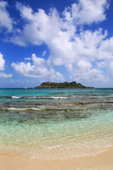 Coastline of White Island with Saline Island in the distance, Grenada.