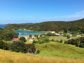 View of Otehei Bay from a walking track on Urupukapuka Island. Bay of Islands, Northland, New Zealand