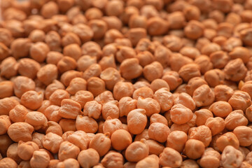 Pile of raw chickpea legume, macro shot with shallow depth of field