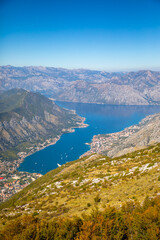 Fototapeta na wymiar Aerial view over the Kotor Bay in Montenegro