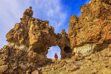 Sarah Brownell hiking in the John Day Fossil Beds National Monument, Clarno Unit in Central Oregon, USA