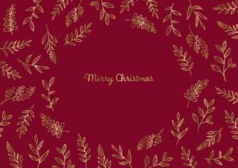 クリスマスカードのデザインテンプレート　ゴールド　赤の背景