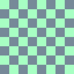 Checkerboard 8 by 8. Light Slate Grey and Mint colors of checkerboard. Chessboard, checkerboard texture. Squares pattern. Background.