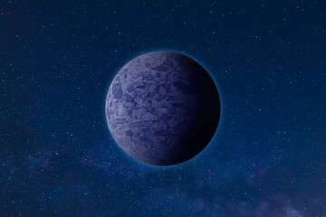 Exoplanet exploration, 3d rendering of an Exoplanet with blue marble texture and  background with the Milky Way
