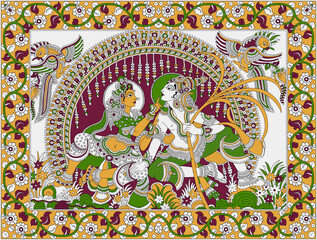 Lord Krishna Radha Kalamkari Saree Design  