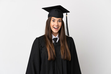 Teenager Brazilian university graduate over isolated white background with surprise facial expression