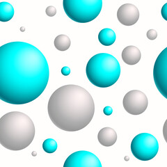 Spheres pattern of different sizes in gray and blue on a white background.j
