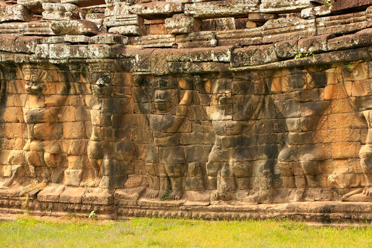 SIEM REAP, CAMBODIA - DECEMBER 18: Terrace of the Elephants in Angkor Thom temple on December 18, 2011 in Siem Reap, Cambodia. Angkor Thom was the last and most enduring capital city of the Khmer empi
