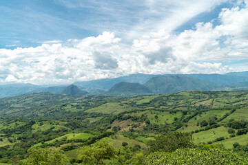 Panoramic landscape in Tamesis with blue sky and mountain on the horizon. Colombia. 