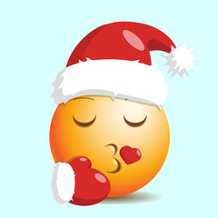 New Year's volumetric emoji in a festive hat, kiss a heart.