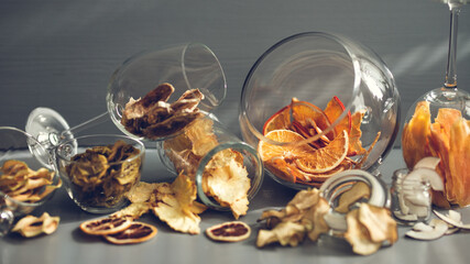 Sun-dried orange. Dried citrus fruits. Still life. Healthy eating and lifestyle