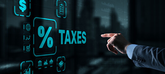 Concept of taxes paid by individuals and corporations such as VAT, income tax and property tax. Background for your business - obrazy, fototapety, plakaty