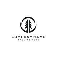 Concept of Plantation Pine Fir Tree Logo With Simple Circle Design Vector Arrow Style