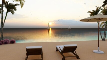 Romantic colorful sunset at the sea. The sun touches horizon. 8K Resolution.