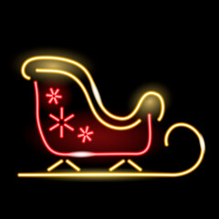 Neon Santa Claus sleigh icon isolated on dark background. Christmas, winter holidays, New Year concept. Vector 10 EPS illustration.