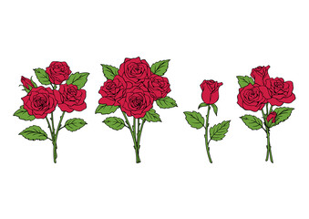 薔薇の花束のイラスト素材　セット　赤い花