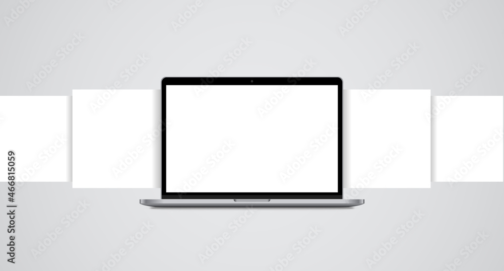 Poster laptop mockup with blank wireframing pages. concept for showcasing web design projects. vector illus