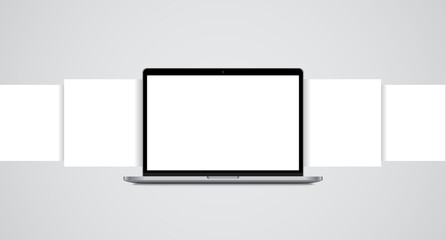 Laptop mockup with blank wireframing pages. Concept for showcasing web design projects. Vector illustration