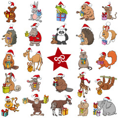 cartoon animal characters with presents on Christmas big set
