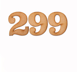 Number 299 in wood, isolated on white background