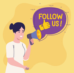woman saying follow us
