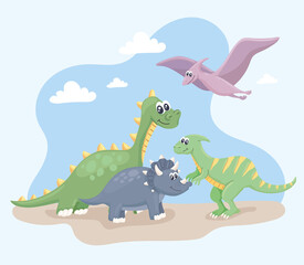 Naklejka premium four dinosaurs scene