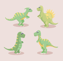 four cute dinosaurs icons