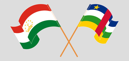 Crossed flags of Tajikistan and Central African Republic. Official colors. Correct proportion