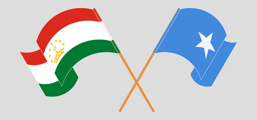 Crossed flags of Tajikistan and Somalia. Official colors. Correct proportion