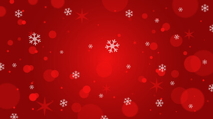 Red Christmas background. Abstract background with snowflakes, stars and circles. Magic effect of the Christmas and New Year eve. Vector illustration.