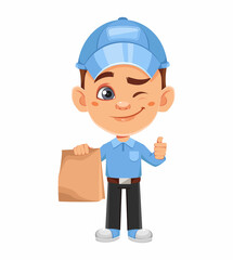 Courier cartoon character. Funny delivery man