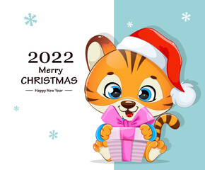 Merry Christmas. Baby tiger cartoon character