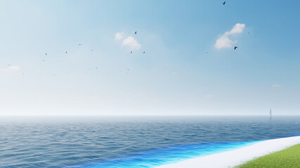 Perfect sky and water of ocean. Amazing sea landscape. Seascape background. Tourism, travel, holdiay, summer concept.