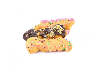 colorful chocolate in bread stick isolated on white background