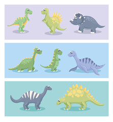 eight cute dinosaurs icons