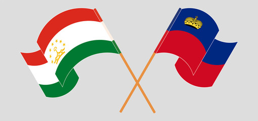 Crossed flags of Tajikistan and Liechtenstein. Official colors. Correct proportion