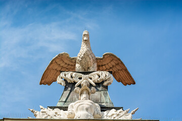 Poznan, Poland - August 09, 2021. Statues on the roof of Kornicka Library - Biblioteka Kornicka in...
