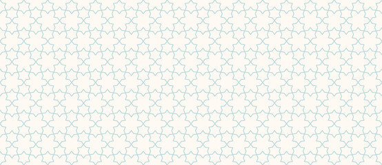 Vector abstract geometric seamless pattern. Traditional oriental ornament with lines, elegant lattice, mesh, grid, floral shapes, stars. Subtle luxury background. Blue and white ornamental design