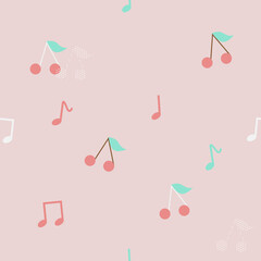 Fototapeta na wymiar pastel cherry and music note seamless background for fabric pattern