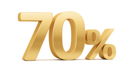 Gold percent isolated on white background. 70% off on sale. Illustration for business ideas. 3d rendering.