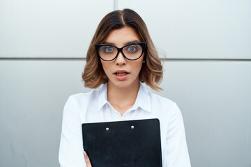 woman in suit outside official job success work isolated background