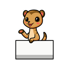 Cute little meerkat cartoon with blank sign