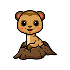 Cute little meerkat cartoon coming out on the ground