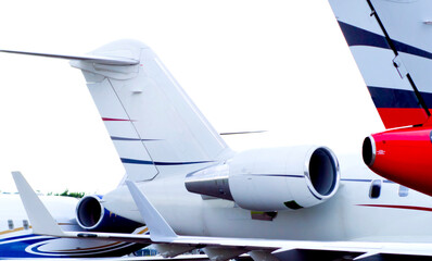 Executive aircrafts tail over white background
