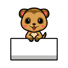 Cute little meerkat cartoon with blank sign