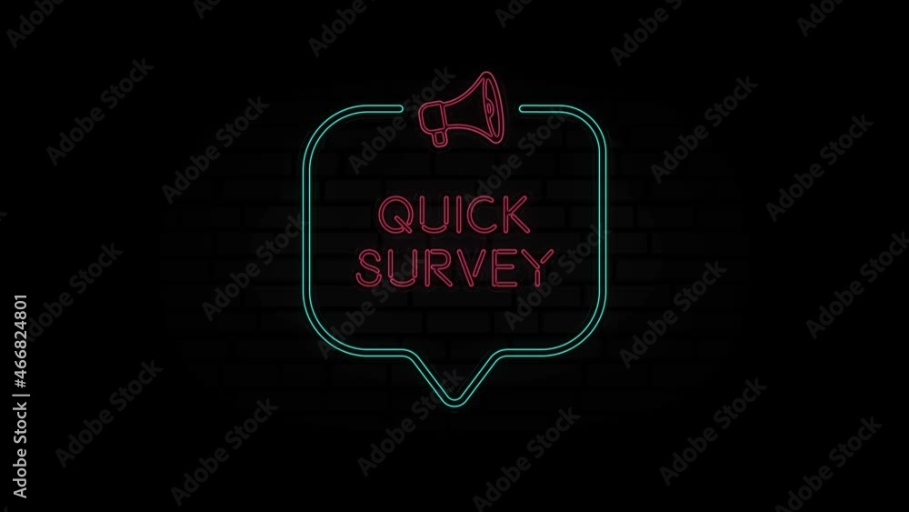 Poster glowing neon line megaphone icon with text quick survey isolated on black background. quick survey n