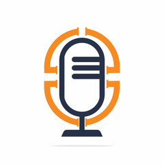 Podcast logo design. Studio table microphone with broadcast icon design.
